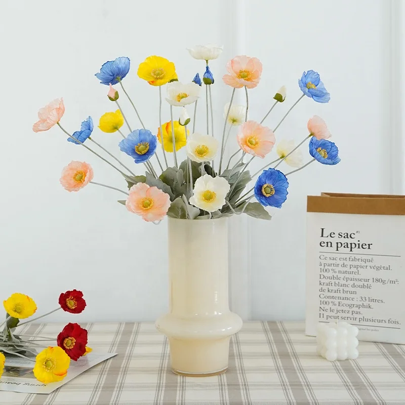 Cheap Price 60cm Silk 4 Heads Fake Poppy Flowers Real Look Artificial Poppy Flower for Home Decor