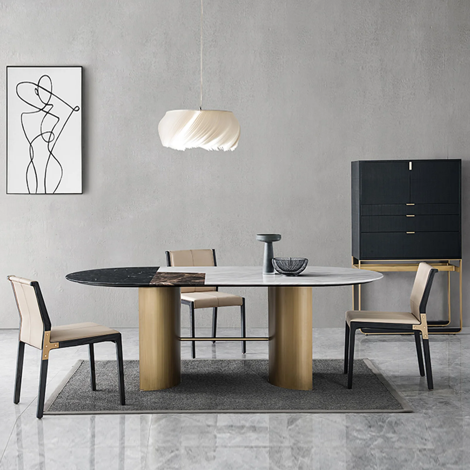 Stainless Steel Metal Leg Mesa De Comedor 6 Seaters Marble Turkish Dining Table Sets Furniture