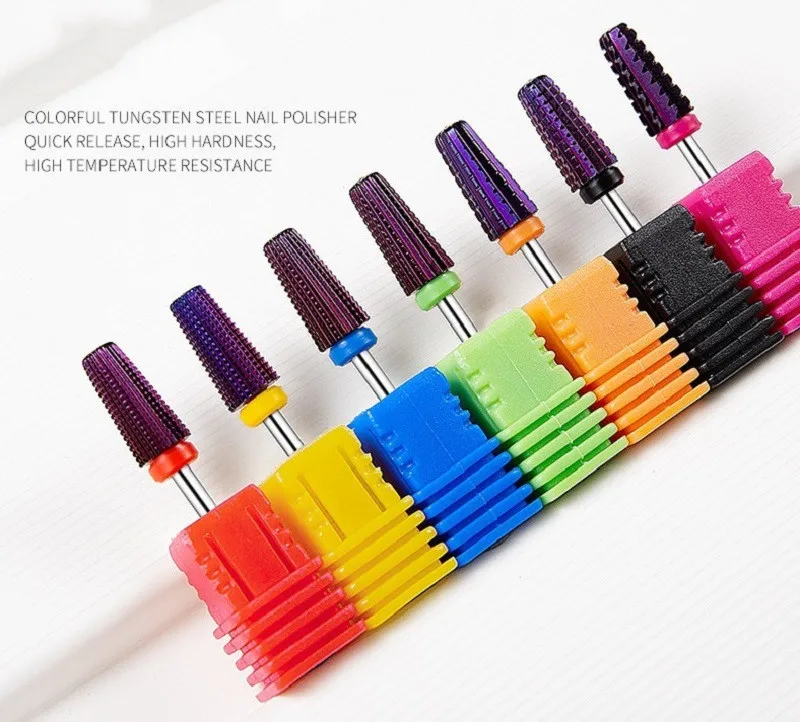 Wholesale Colorful Tungsten Steel Diamond Tapered Nail Drill Bits Cuticle Cutter For Manicure Electric Grinder Nail Art Tools