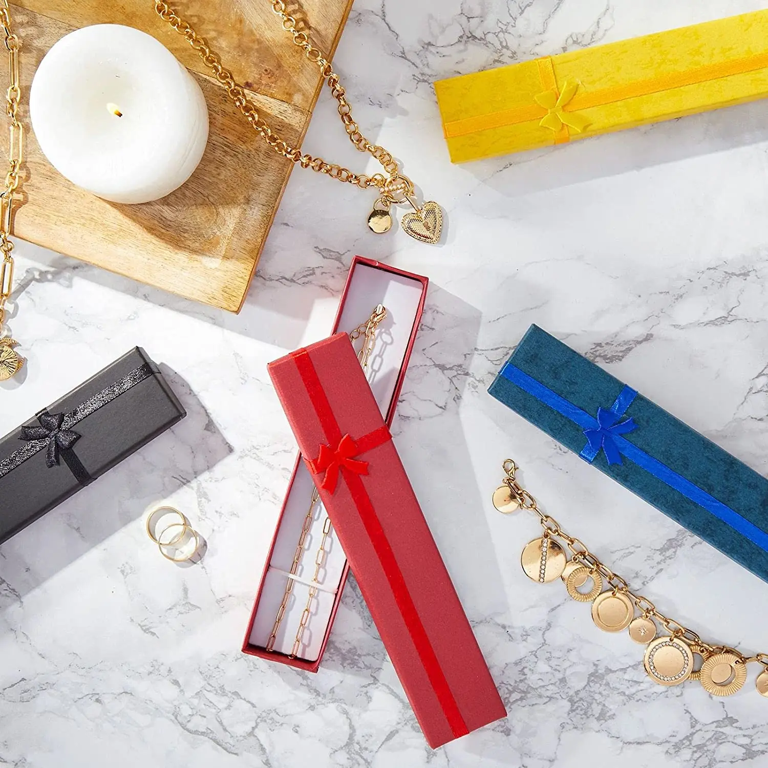 Colored Jewelry Gift Paper Boxes for Necklaces, Bracelets, Press On Nail Packaging, Pens