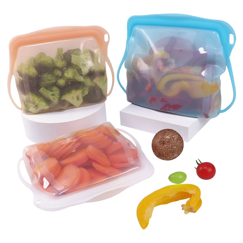 Eco Friendly Vegetable Fresh-keeping Bag 500ml 1000ml Leakproof Silicone Reusable Stand Up Food Storage Sealable Bags Zipper Bag