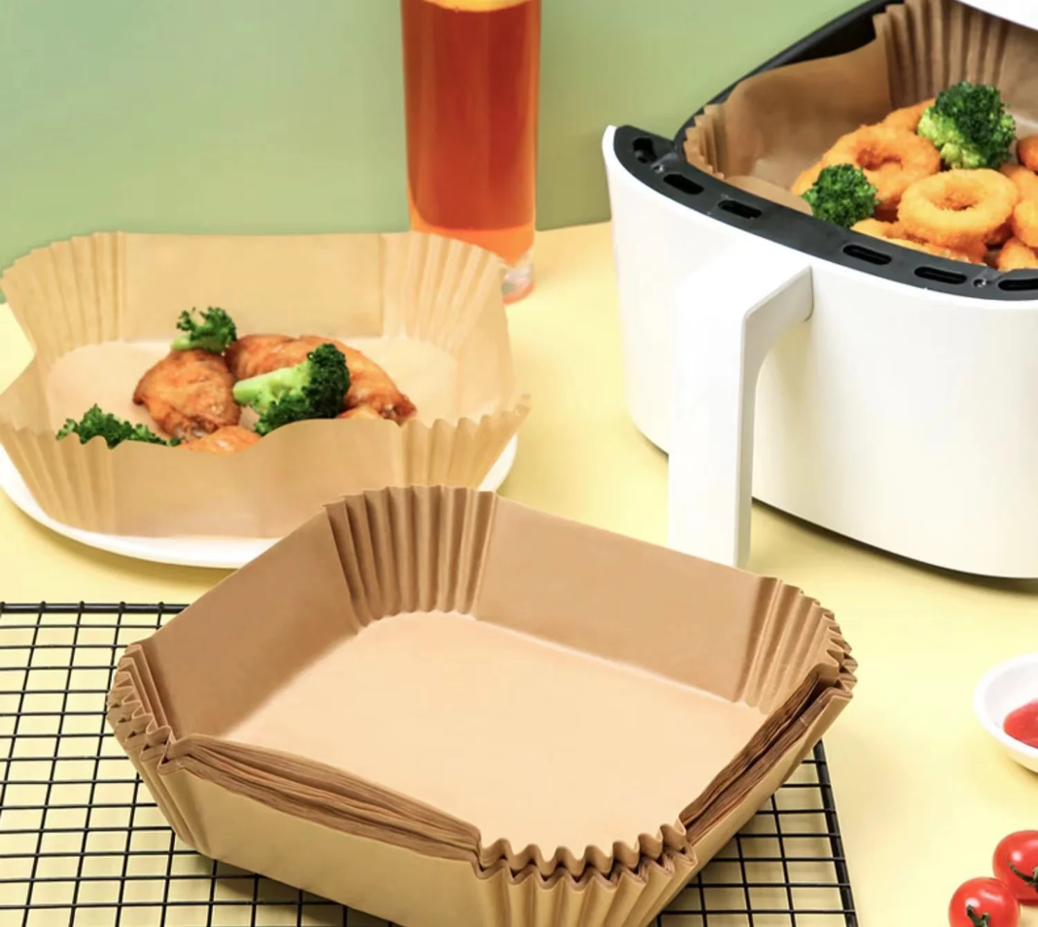 Xieli Factory Price Brown or White Silicone Coated Square Air Fryer Disposable Parchment Paper Liner For Baking Cooking