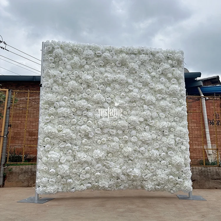 MSFAME Factory Roll Up Fabric 3D Artificial Wedding Flower Wall Panel White Backdrop Flowers Decoration For Walls Art