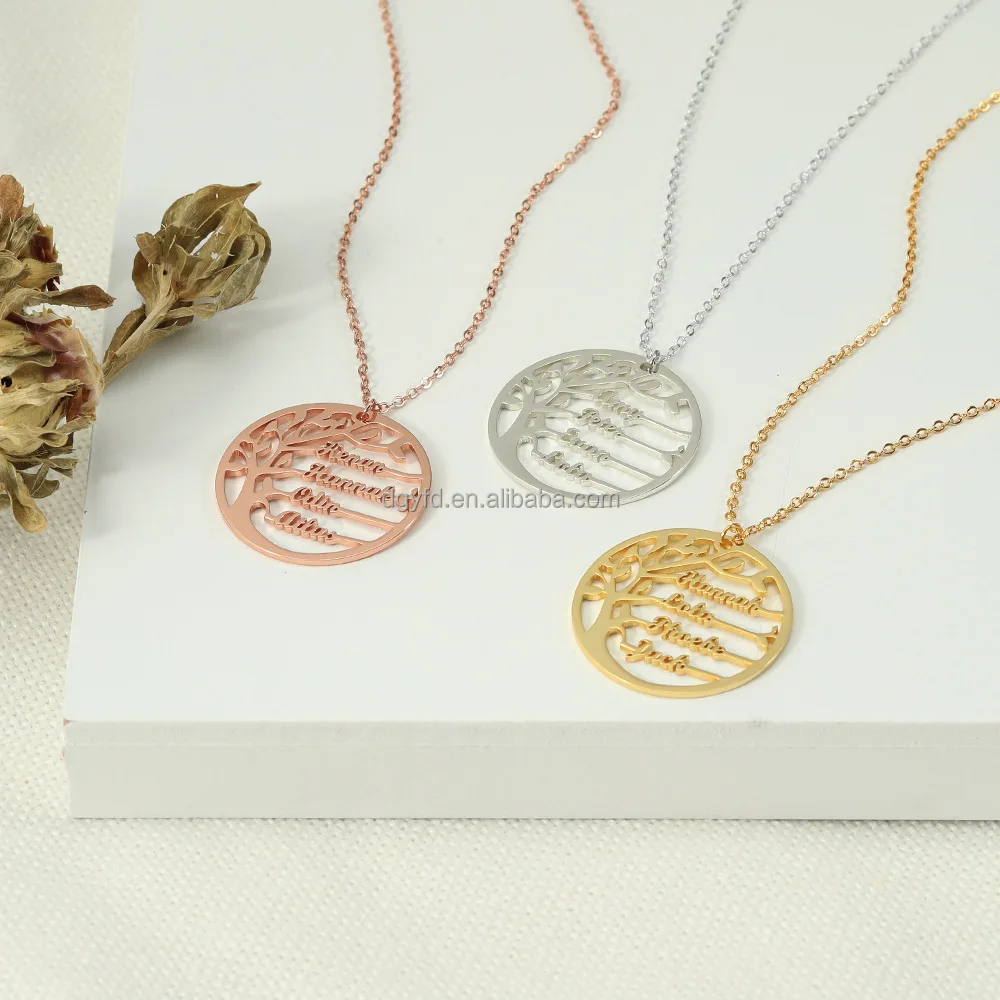 Custom 925 Sterling Silver Rhodium 18K Rose Gold Plated Family Tree Personalized Family Name Necklace for Women Fashion Jewelry
