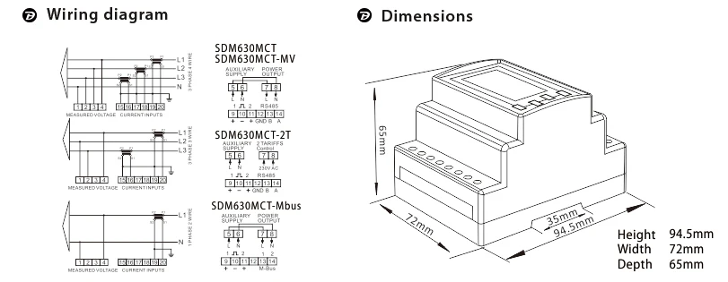 Growatt Eastron Smart Meter Price SDM630MCT-40mA 3 CT RCM 40mA Din Rail 3 Phase Multi-function Solar PV /Zero Export Meter