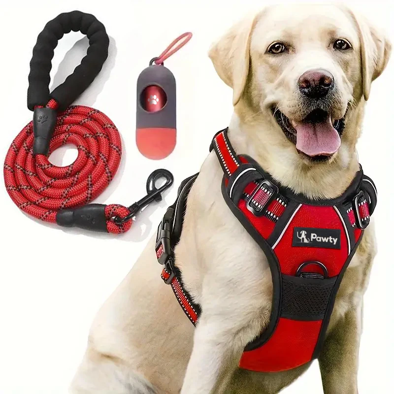 3-Piece Anti-Escape Dog Harness Custom Reflective Webbing Straps Nylon arnes para perros Vest Collar Pet Leashes Lead