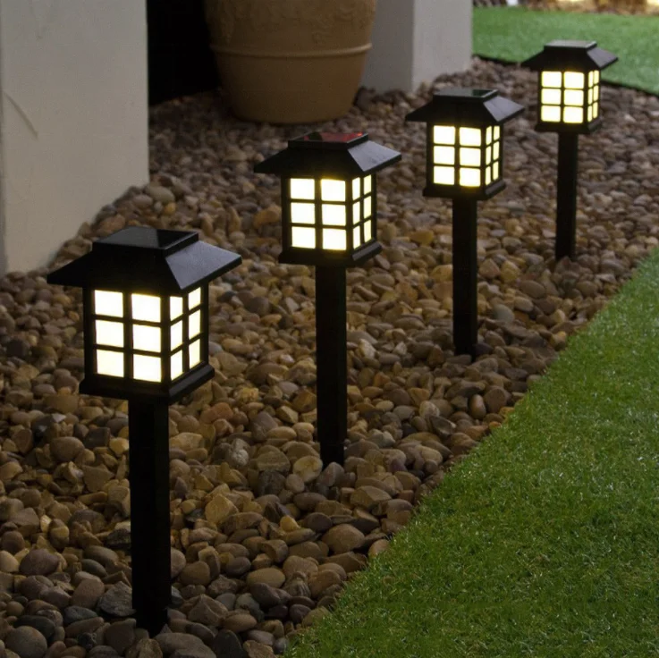 Biumart Outdoor Waterproof Decorative Small House Lawn Solar Panel Landscape Garden Lights