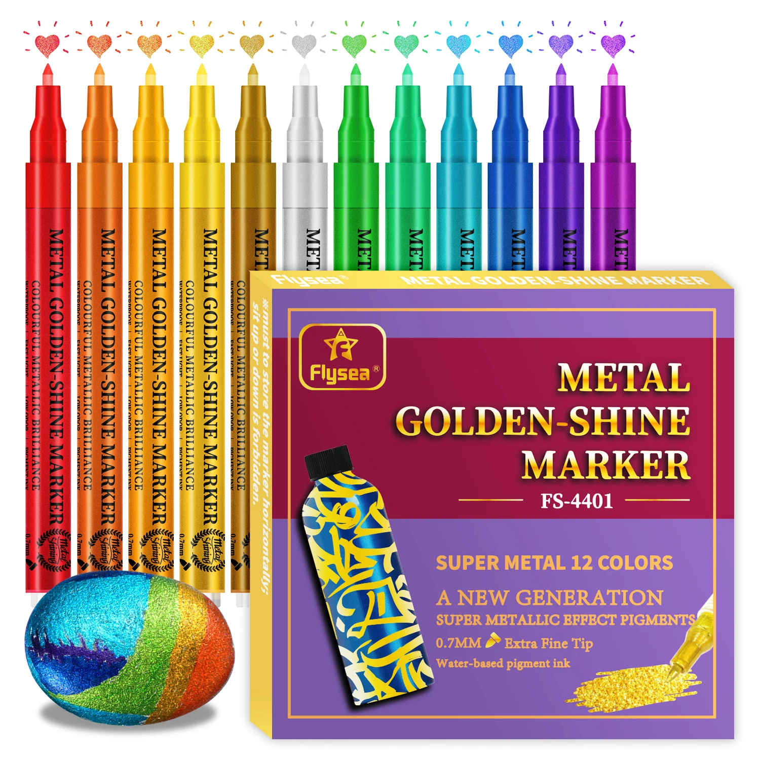 Brand New 0.7mm Tip Stunning Metallic Shine Marker Sets 12 Assort Colors Metallic Acrylic Paint Pens for Rock Painting