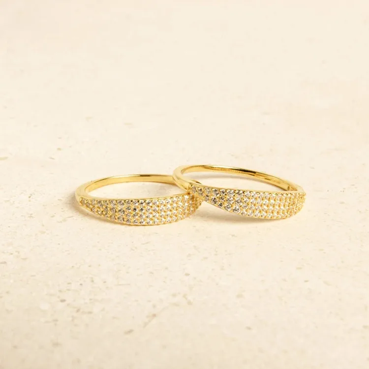 dainty skinny pave ring 925 sterling silver 18k gold CZ diamond signet ring for women
