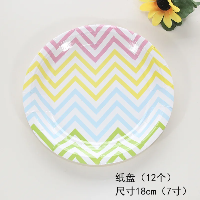 Wholesale Birthday Subject Party Supplies Colorful Paper Plate Cup Napkin Straw Hat BannerTableware Sets In Stock