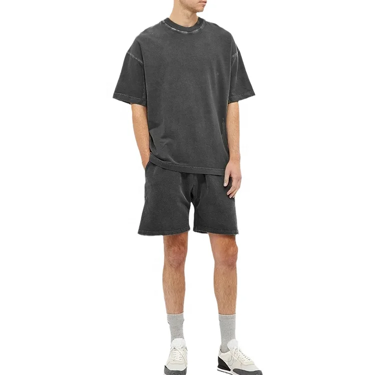 Drop Shoulder T-shirt Manufacture Cut & Sew 100% Cotton Vintage Stone Wash Oversized T Shirts Men Causal Acid Washed Tee Shirt