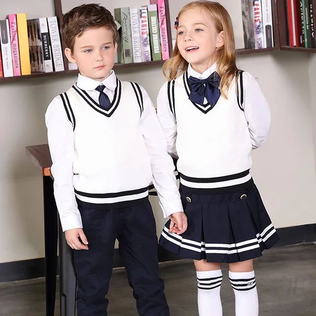 Woven child dress school uniform Primary/Middle school uniform suit Sweater Vest design school uniform For Spring And Autumn
