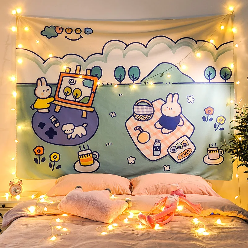 Lovely Cartoon Style Custom Design 3D Digital Printing Household Bedroom Background Wall Hanging Tapestry