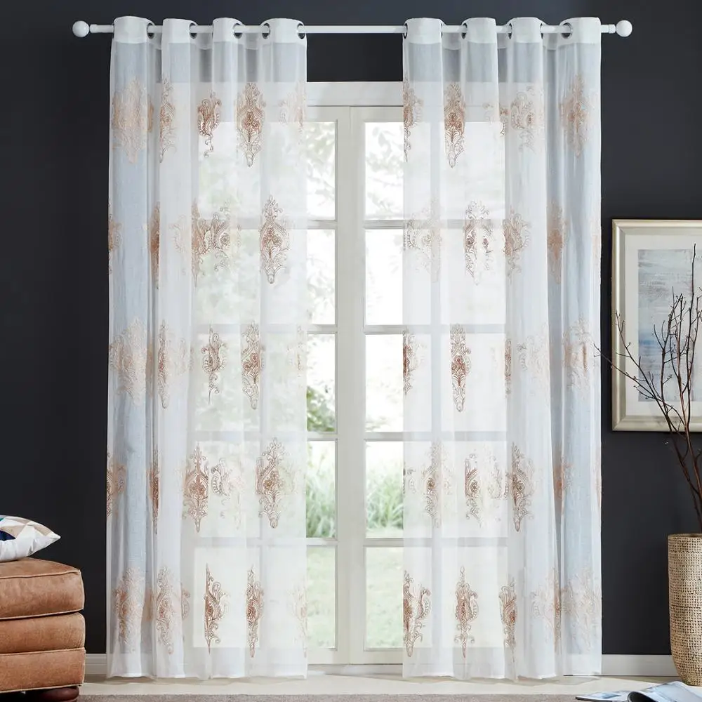 2018 Hot Style Door Embroidered Window Curtain Continuous Sheer Curtain Fabric Linen Sheer Curtains Best Selling Customized
