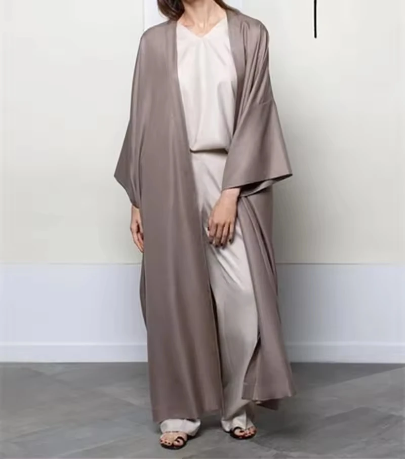 2024 hot sale High Quality Wholesale solid color islamic clothing plus size dress muslim satin Kimono abaya maxi african dresses