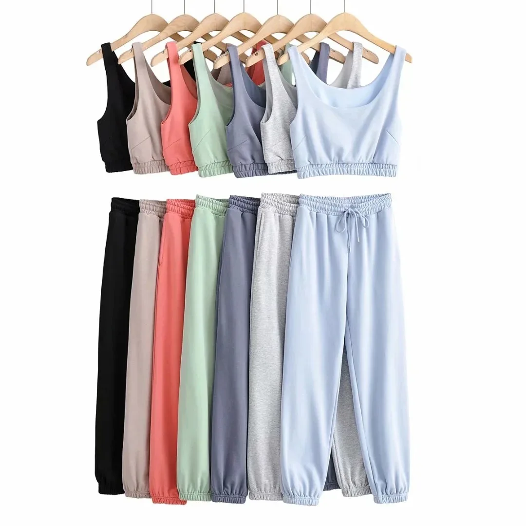 Wholesale custom ladies vest Polyester double layer french terry U-neck blank gym Crop Top vest tank top women