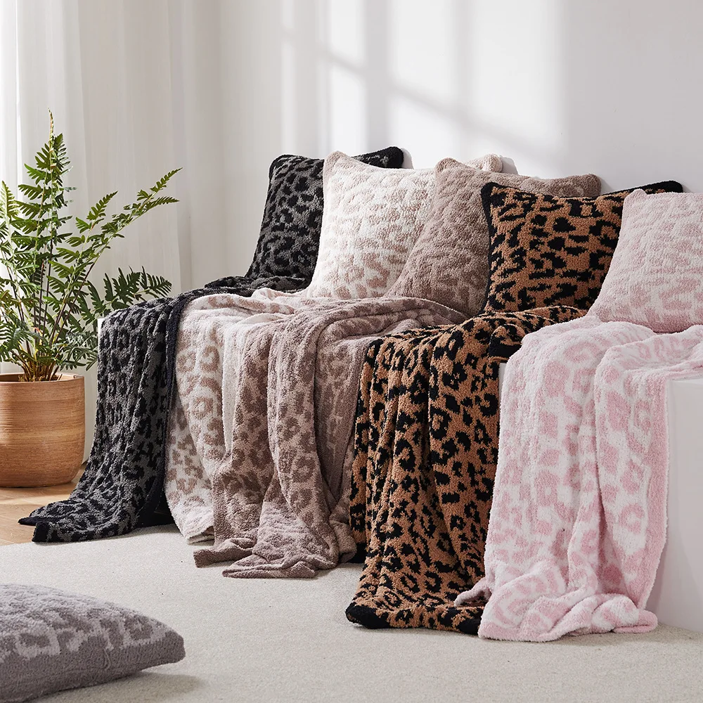 Hot Sale Custom Lightweight Super Soft Fluffy Coral Fleece Polyester Leopard Print Microfiber Knitted Throw Blanket