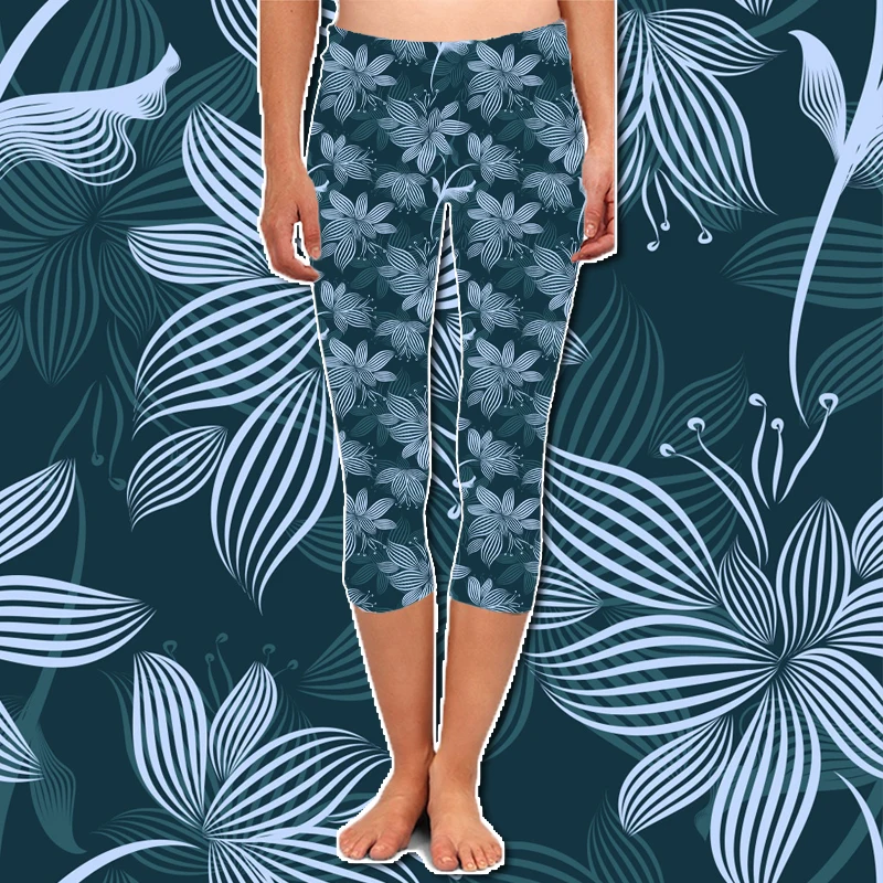 Newest buttery soft 3/4 length capri lovely lake blue seahorse leggings