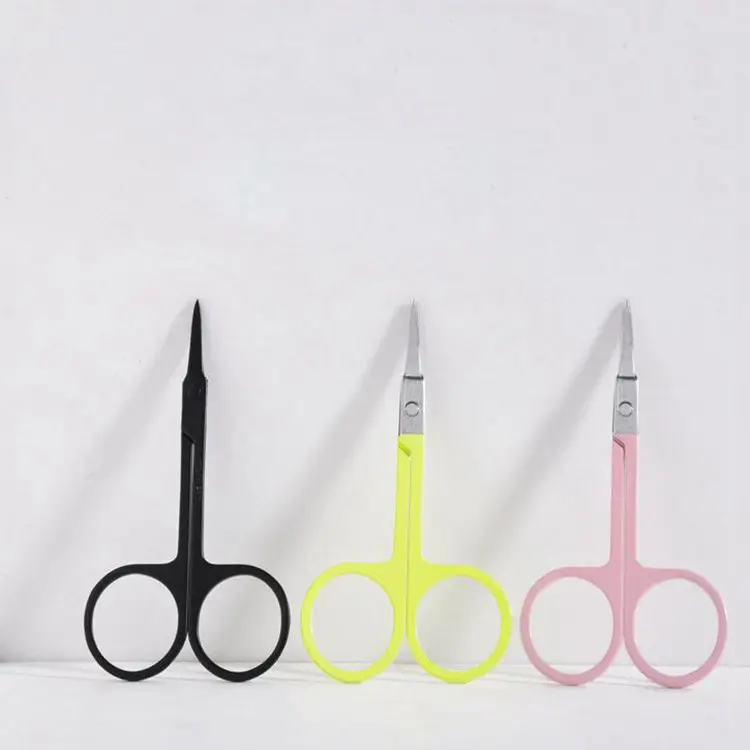 
Premium Quality Stainless Steel Mini Curved Blade Pink Eyelash Scissors Private Lable Black Eyebrow Scissor with Custom Logo 