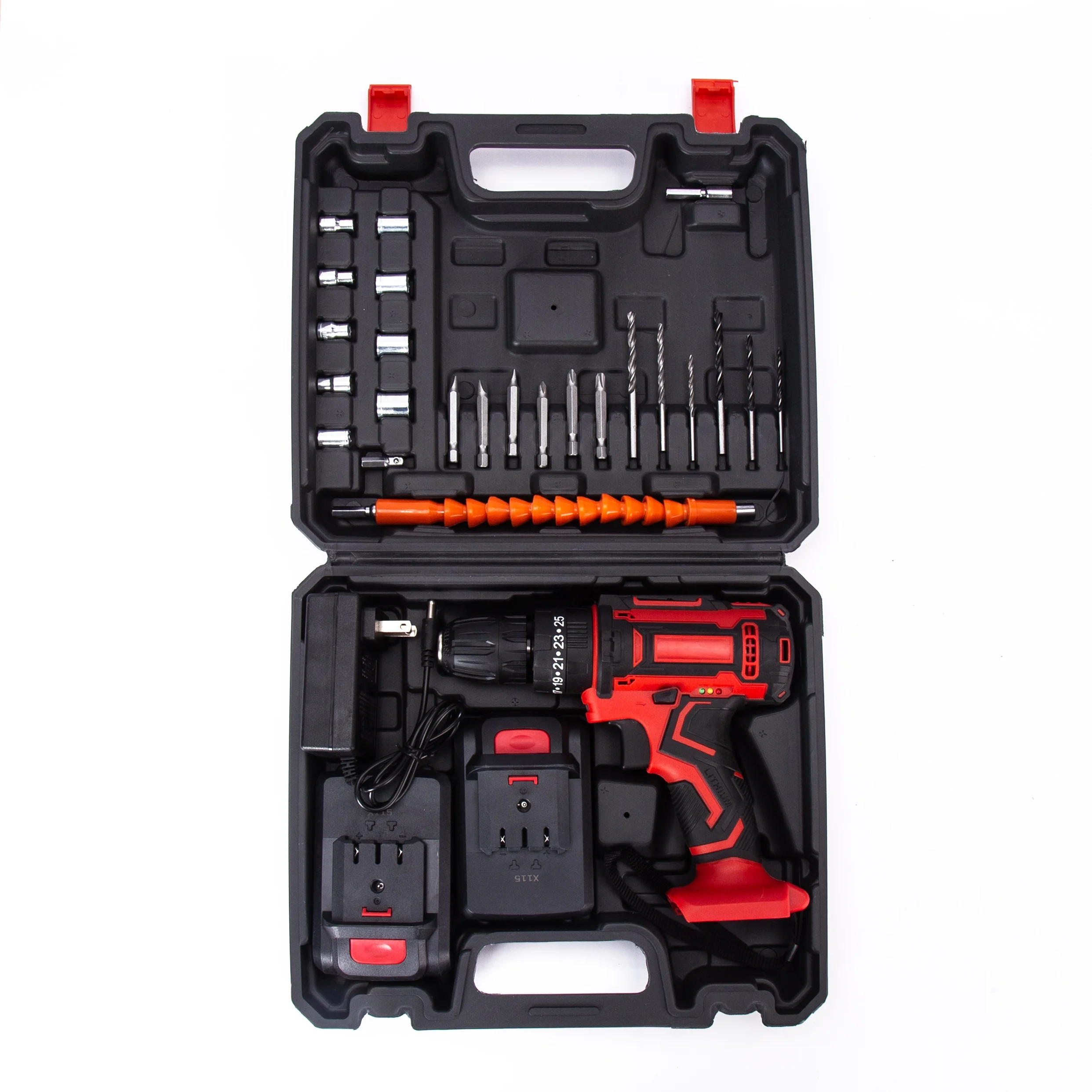 TIAIS T8027-21 Lithium Battery Red Drill Cordless Power Tools Rechargeable Driver Drill 21V Cordless Brushless Impact Drill