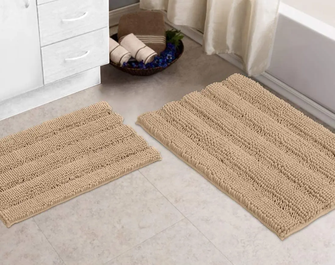 WXCCF Eco water absorbent chenille bath rug non slip washable chenille bath mat