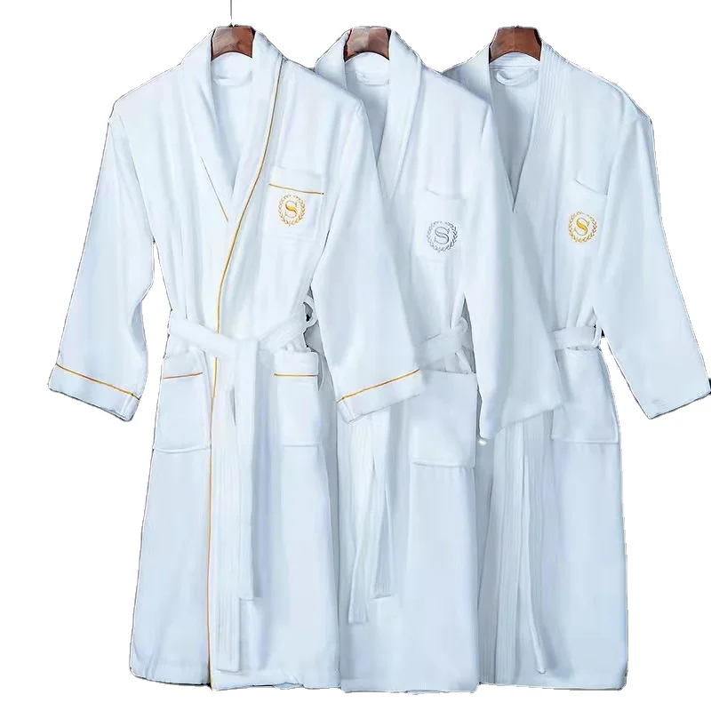 Autumn Winter Luxury Hotel Customized Size Logo Bathrobe Unisex Robes Pajamas Soft Cotton Removable Belt Waffle Bath Robe