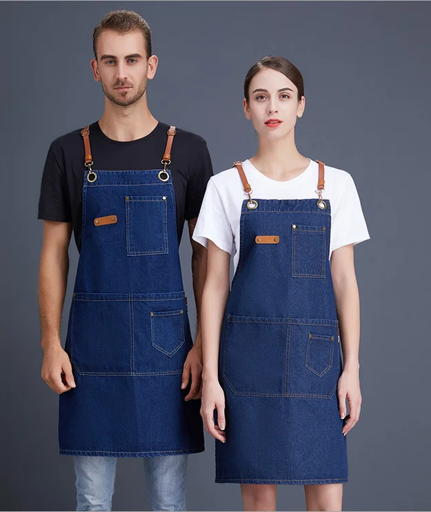 Cheap wholesale Denim apron custom logo printing fashion kitchen apron