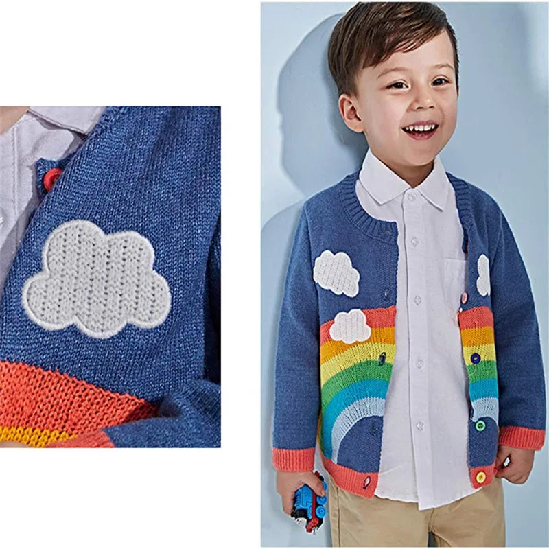 Factory Design Unisex Kids Thin Cardigan Sweater Long Sleeve Spring Rainbow And Clouds