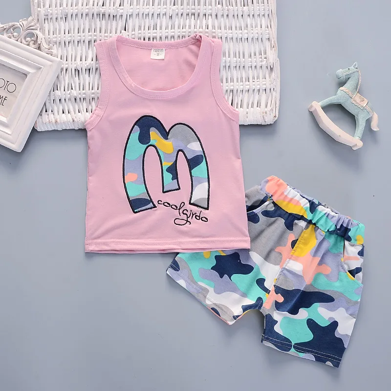 boutique kid summer clothing sets baby color camouflage boy girl vest pant toddler baby sleeveless costume children clothes