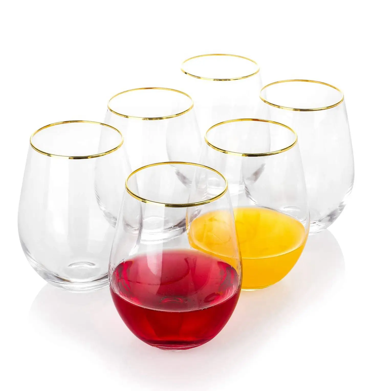 12 oz Eco Reusable Bar Glassware Customized PET Plastic Wine Glasses with Gold Rim Stemless Cup for Party Juice & Wine