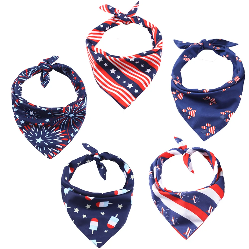 2024 New Independence Day American Flag Printed Pet Dog Triangle Scarf 4th Of July Patriotic Pet Bandana Saliva Towel
