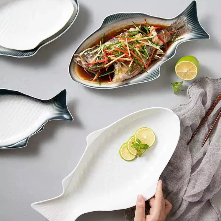 Creative Fish Shaped Plate Ceramic Serving Platter Fish Dish For Restaurant Home