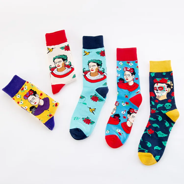 wholesale Indian women cartoon pattern socks cotton men crew happy socks