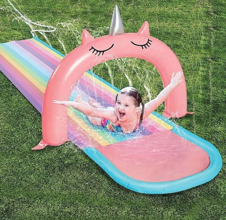 Inflatable garden toys kids water fun Splash Buddies Pink Unicorn Slide with Sprinkler Inflatable water Slide for Kids
