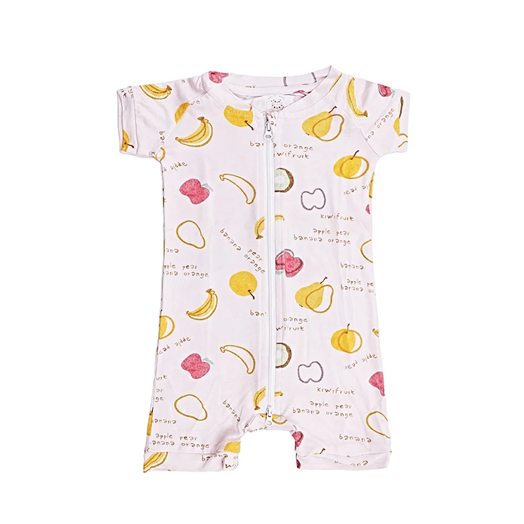2024 New Design Wholesale Toddler Infant Short Sleeve Onesie Jumpsuit Bamboo Print Cute Summer Newborn Baby Rompers