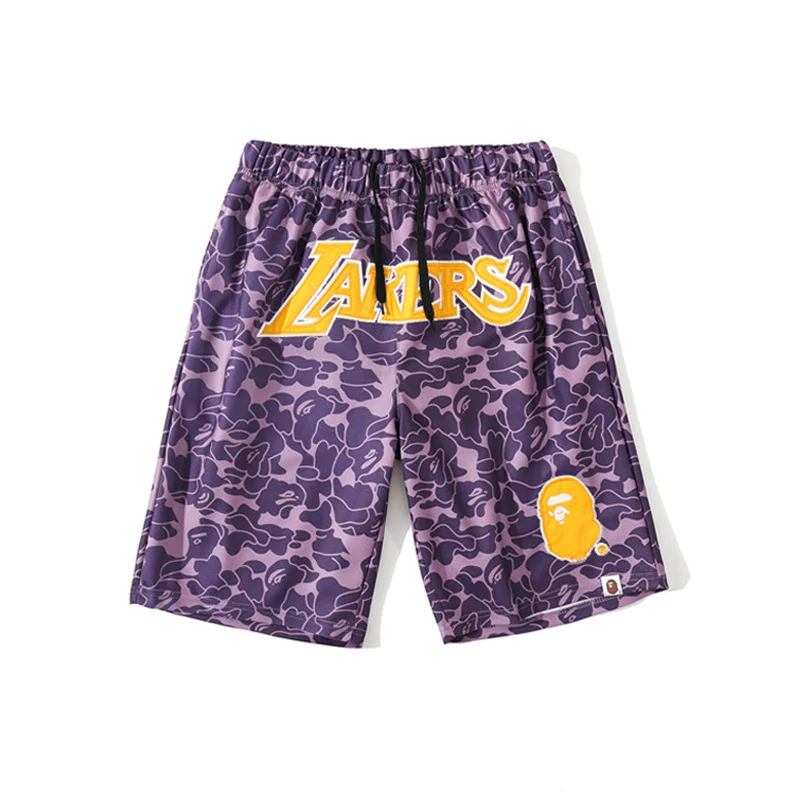 Wholesale Price High Quality Famous Team Animal Head Print Purple Breathable Baseball Short BAPE Sweatpants