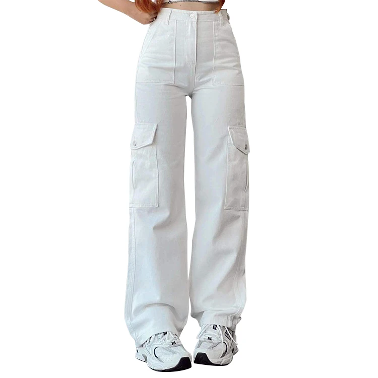 Custom OEM Manufacturer Vintage Pockets High Waist Streetwear baggy Casual ladies Long parachute Cargo Pant for women Trousers