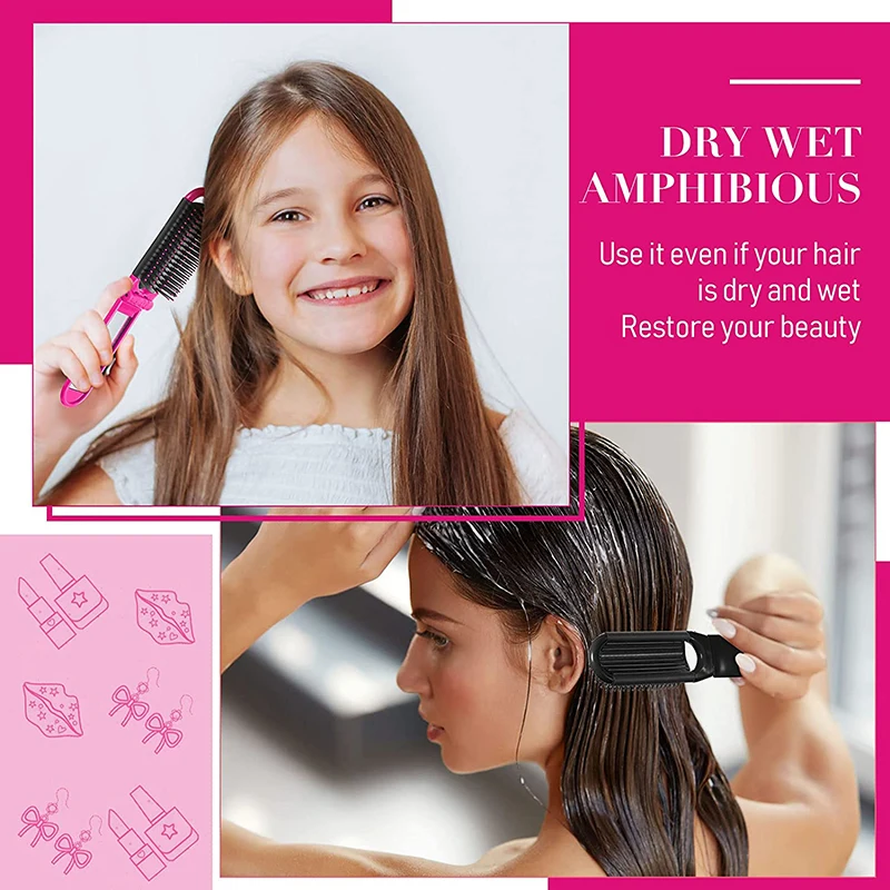 Hot Sale Travel Portable Folding Hair Brush Anti-static Mini Hair Comb Pocket Massage Hair Brush with Mirror