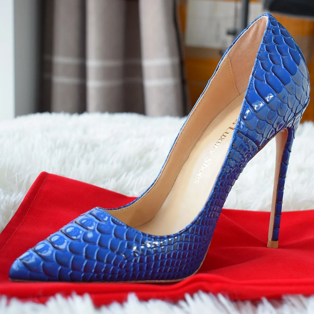 Luxury Snake Style Classic Pointed Toe Stiletto Heel Pumps Women 12 cm High Heels