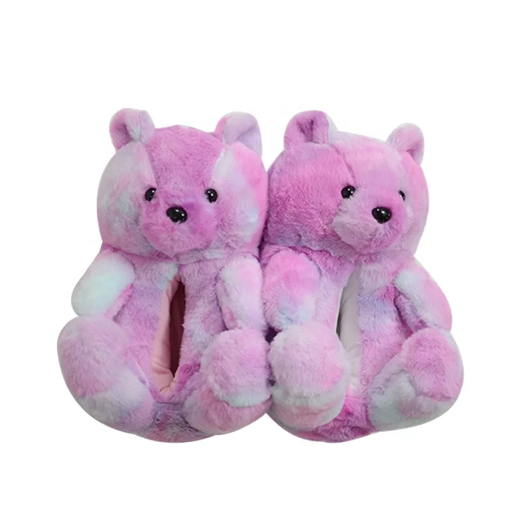 Wholesale High Quality women house grey teddy bear slippers rainbow teddy bear slippers winter Warm slippers Women