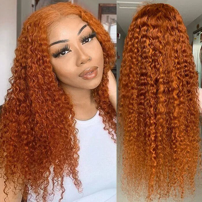Hair 13*4 full frontal big lace area ginger orange color human hair 1 piece 26inch wig brazilian human hair water wave wig