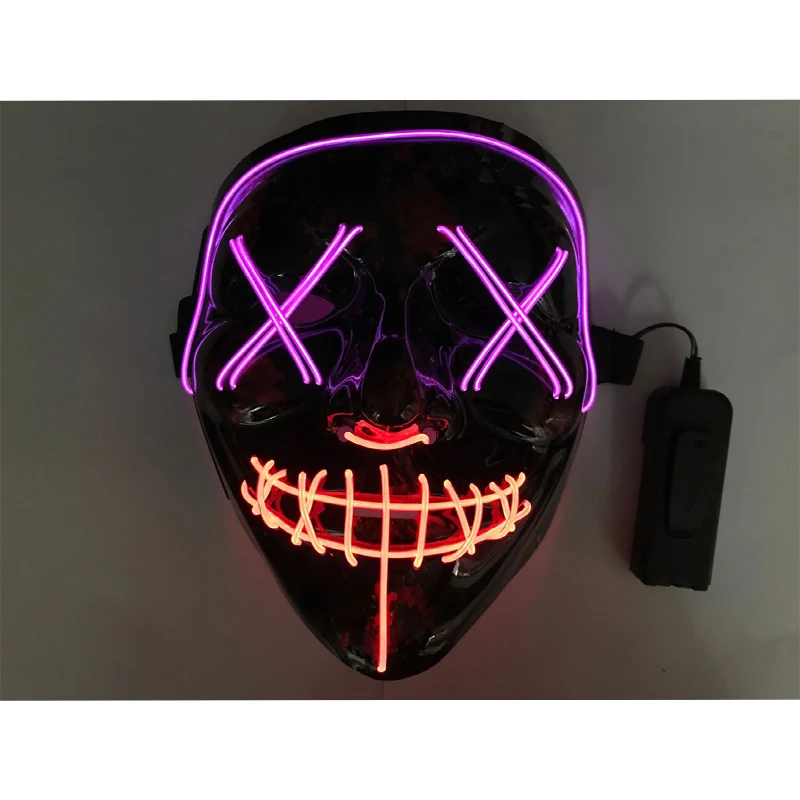 Hot ODM party customized shape neon panel wire LED glowing mask rave scary cosplay cold light up EL mask