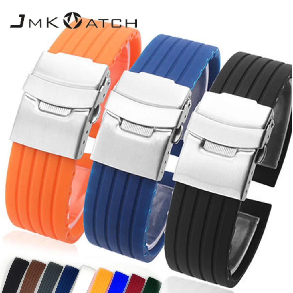 
Sport Style Soft Multi Colors Rubber Watch Band Stripes Grain 20mm-24mm mm Silicone Watch Strap 