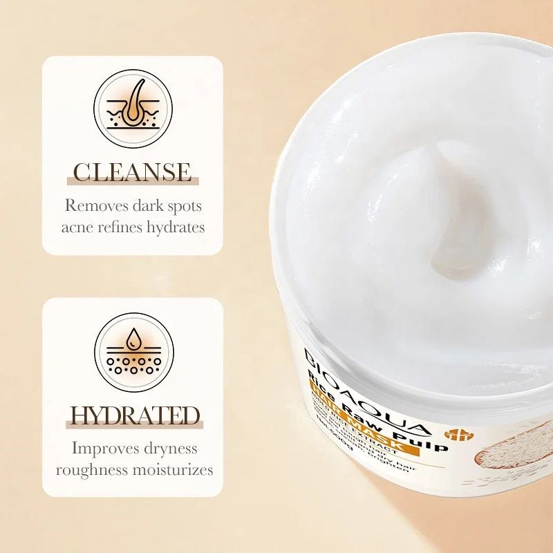 Natural Soft Hair Conditioner Fast Repairing Damaged Frizzy Hair Moisturizing Smoothing Silky Shiny Rice Raw Pulp Hair Mask