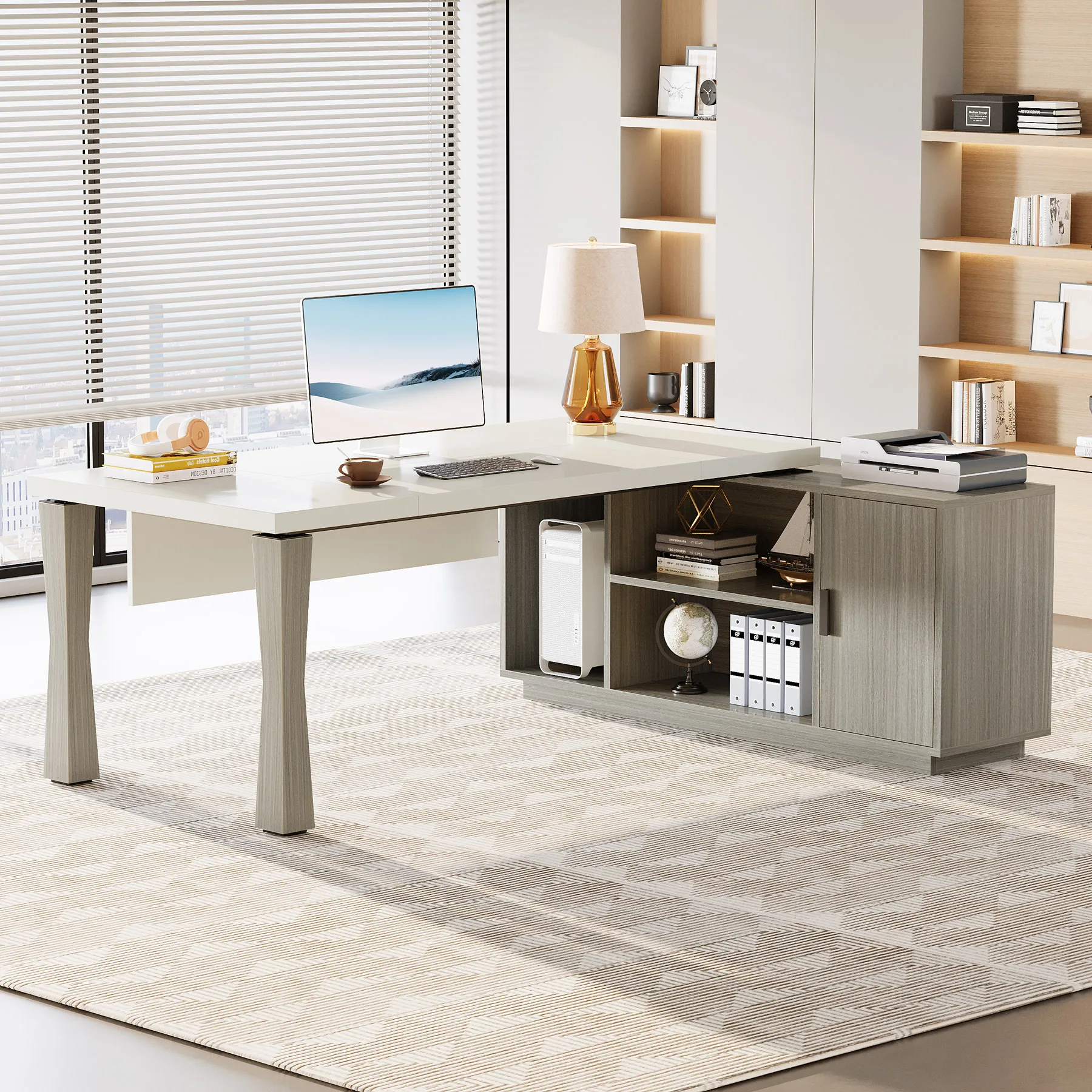Tribesigns 71-Inch Executive Desk, L-Shaped Desk with Cabinet, Large Office Desk with Storage Shelves