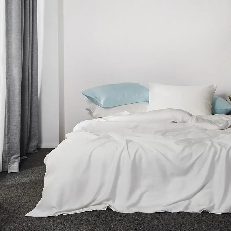 Wholesale 300TC lyocell  bamboo bedding sets white color bed sheet duvet cover set quilt bed cover set