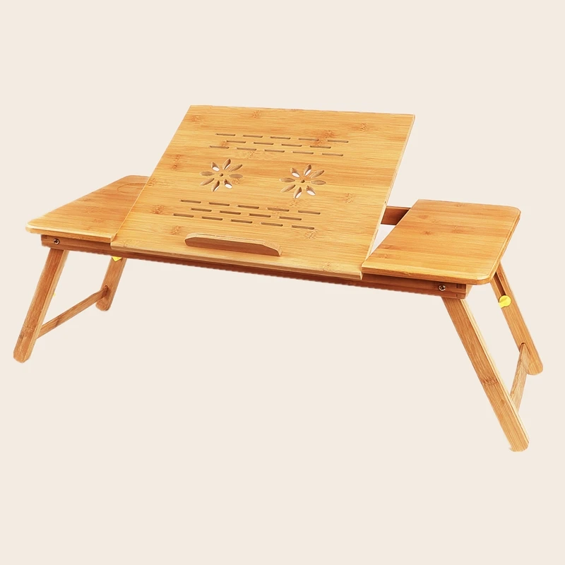 Wholesale custom multifunctional height adjustable folding laptop desk bamboo table with cup holder