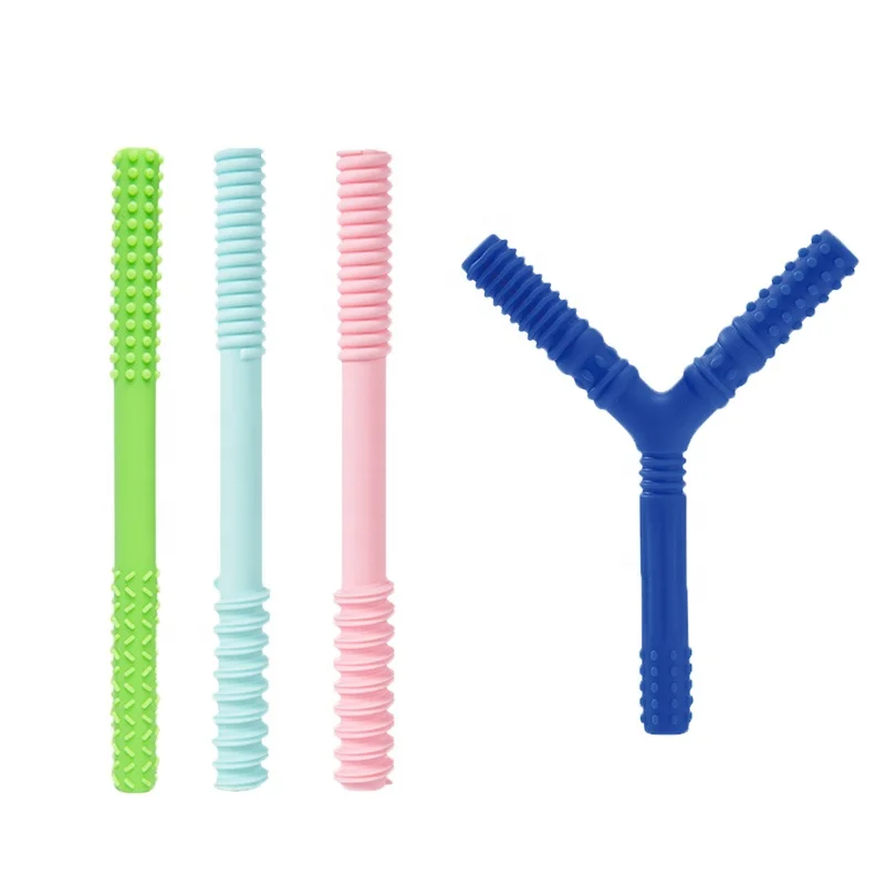 Amazon Hot Sell Hollow Teething Tubes Chew Stick Teether Baby Molar Stick Soft Silicone Toy
