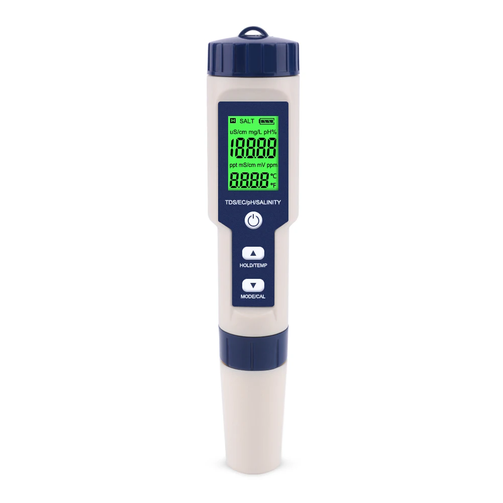 NicetyMeter EZ-9909 5 in 1 TDS/EC/PH/Salinity/Temperature Meter Digital Water Quality Monitor Tester for Pools, Drinking Water,