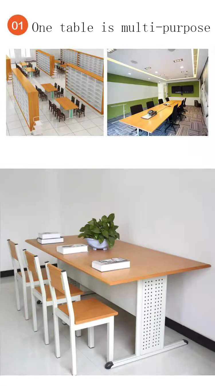School library reading room tables bookstore meeting room study desk for students steel wood conference table and chairs set